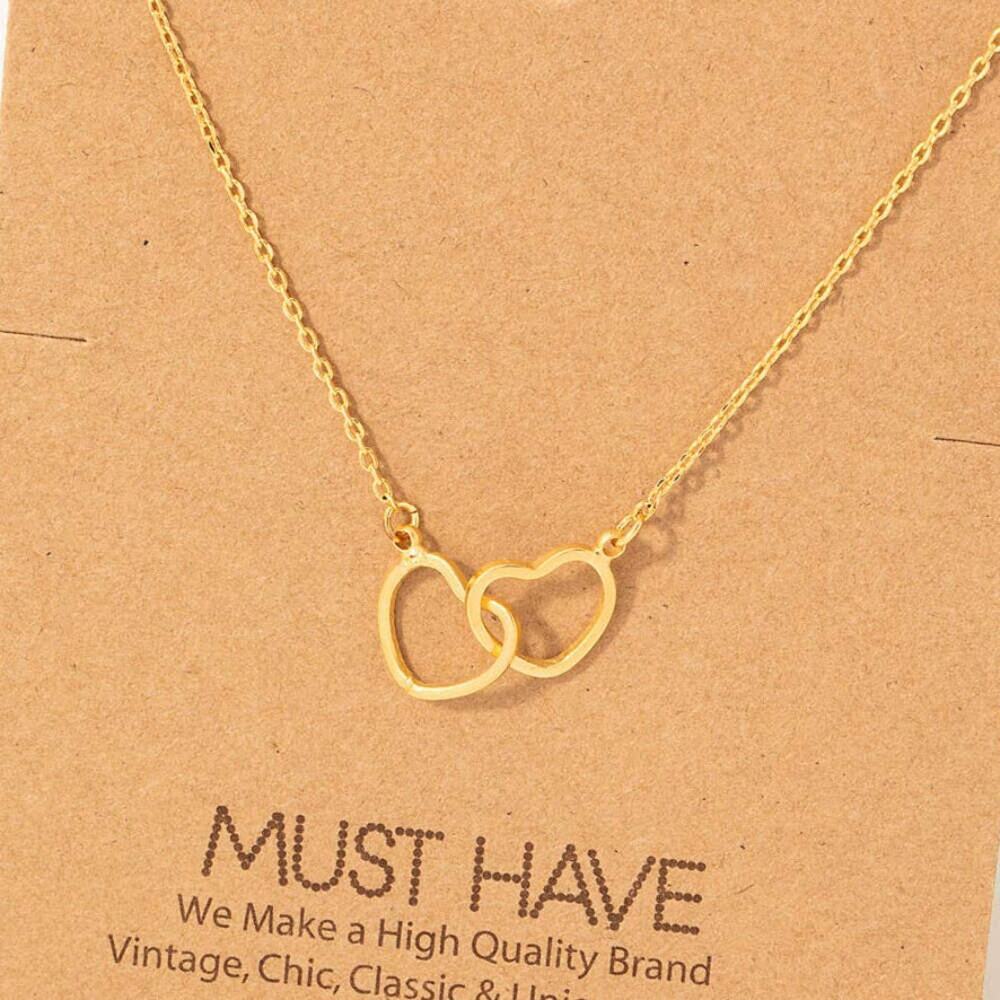 Heart Link Necklace – Dainty Interlocking Hearts, Gold Chain